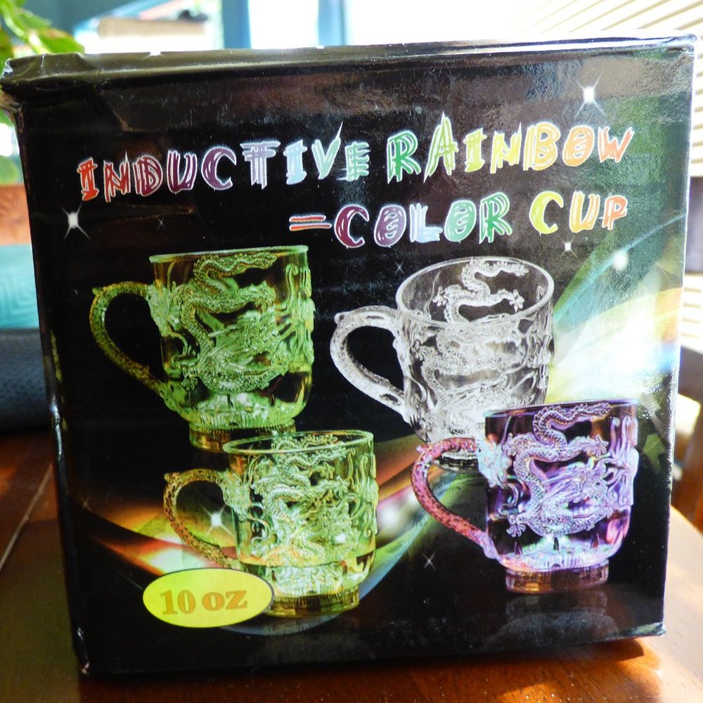 2 RAINBOW CHANGING COLOR ASIAN DRAGON CLEAR ACRYLIC CUP MUG GOTH PARTY ZODIAK